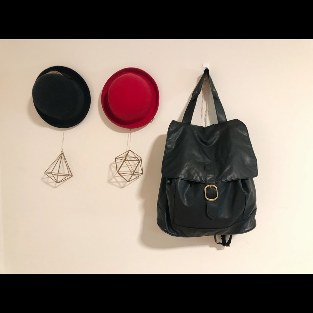 Black faux leather backpack